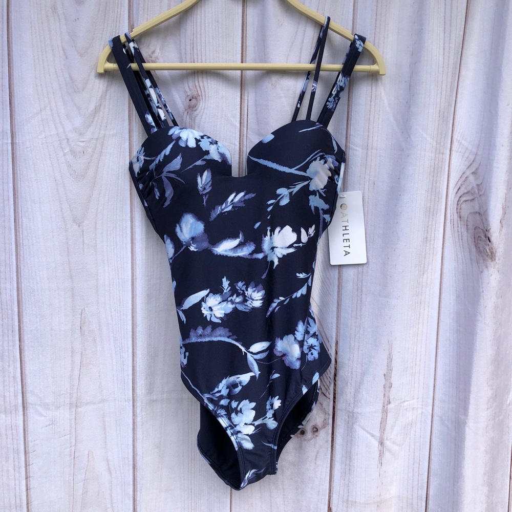 Athleta One Piece Floral Blue Swimsuit